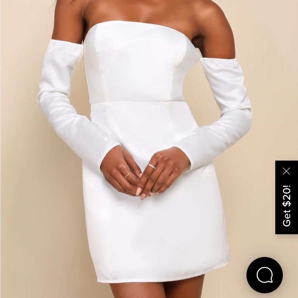 Brand new with tags white satin off the shoulder dress